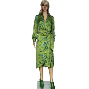 I.N.C. International Concepts Japanese Style Long Sleeve Green Floral Gown S
